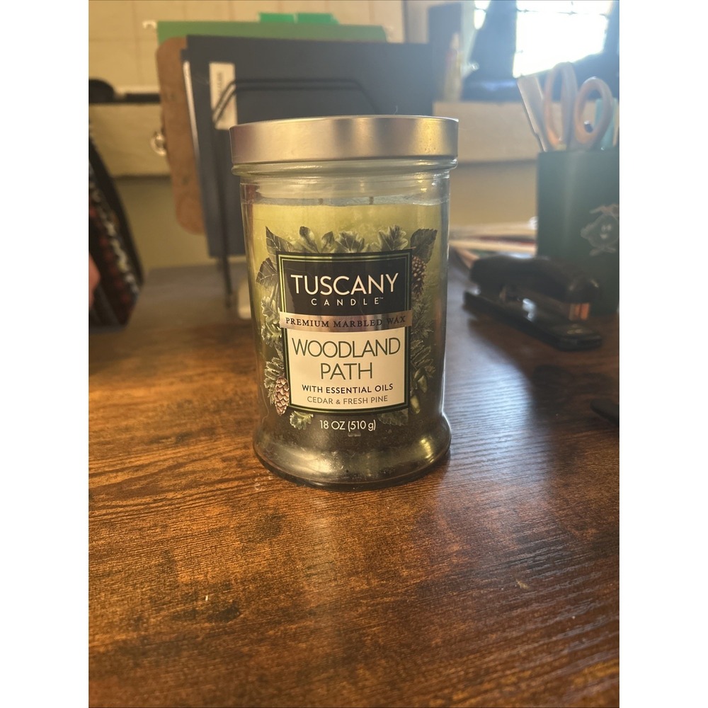 Tuscany Candle WOODLAND PATH Premium Marbled Wax Essential Oils 18 oz Tumbler